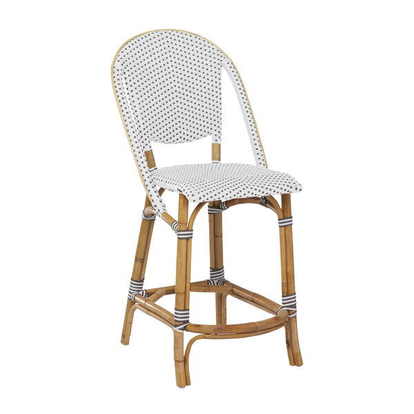 Sofie Natural Rattan and White with Cappuccino Dots Counter Stool, image 1