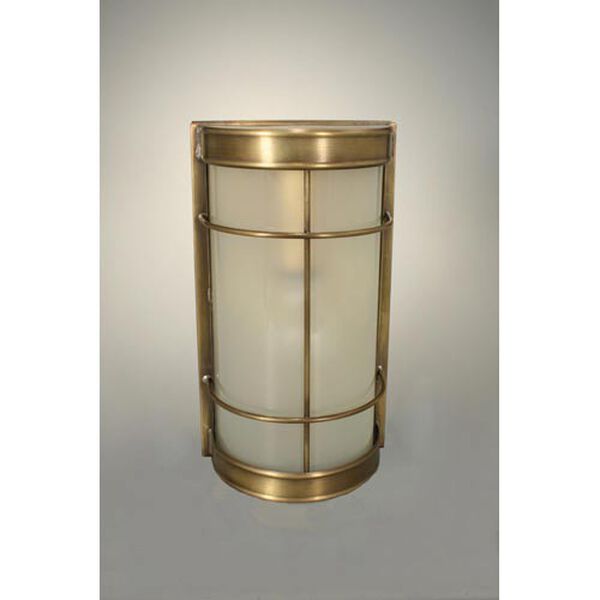 Nautical Antique Brass One-Light Sconce with Frosted Glass, image 1