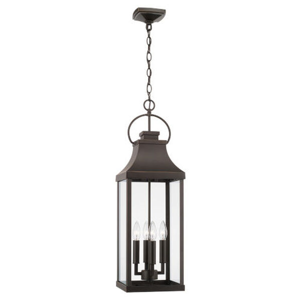 Bradford Oiled Bronze Outdoor Four-Light Hangg Lantern with Clear Glass, image 1