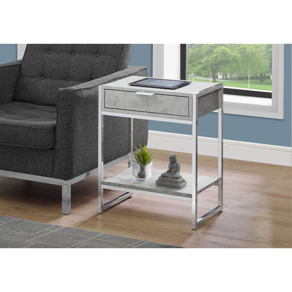 Gray and Chrome 13-Inch Accent Table with Open Shelf, image 2