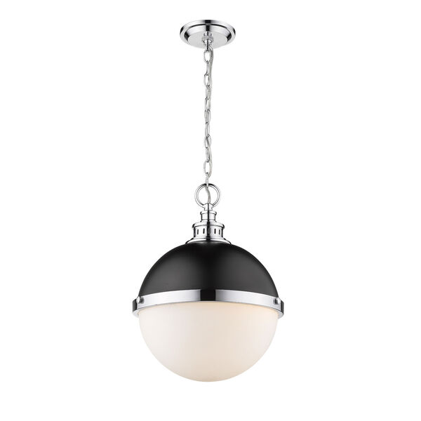 Peyton Matte Black and Chrome Two-Light Pendant With Opal Etched Glass, image 3