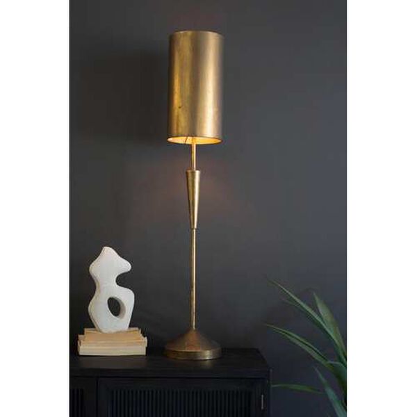 Gold Antique Table Lamp with Metal Barrel Shade, image 3