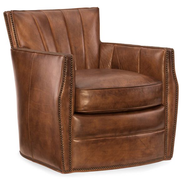 Carson Brown Rook Leather Swivel Club Chair, image 1