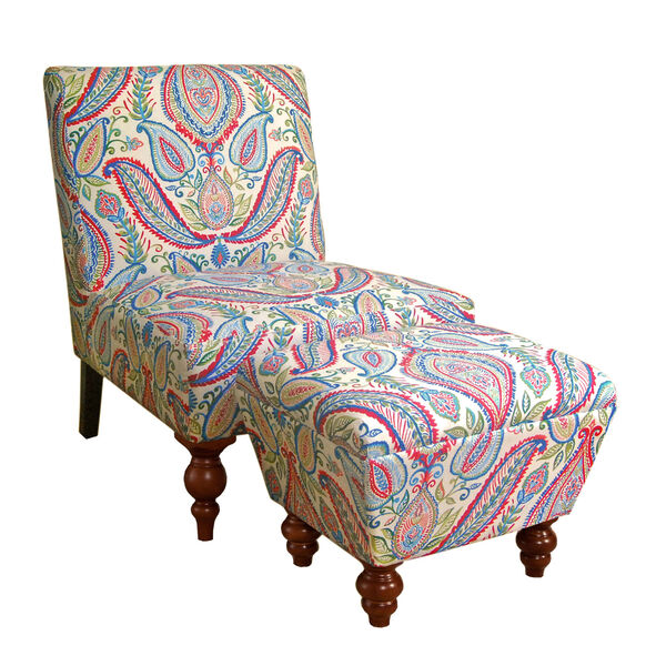 Armless Accent Chair/ Ottoman Set, Paisley Print Fabric, image 1