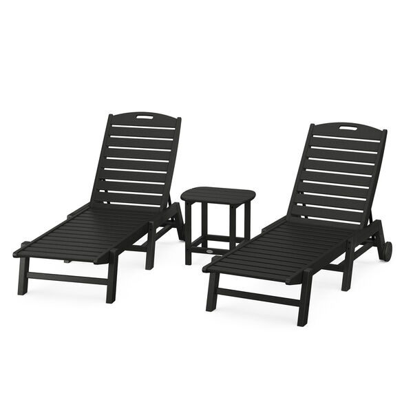 Nautical Black Chaise Lounge with Wheels Set with South Beach Side Table, 3-Piece, image 1