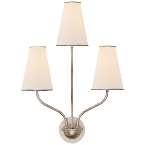 Montreuil Small Wall Sconce in Burnished Silver Leaf with Linen Shades by AERIN, image 1