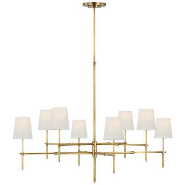 Bryant Antique Brass Eight-Light Extra Large Two Tier Chandelier with Linen Shades by Thomas O'Brien, image 1