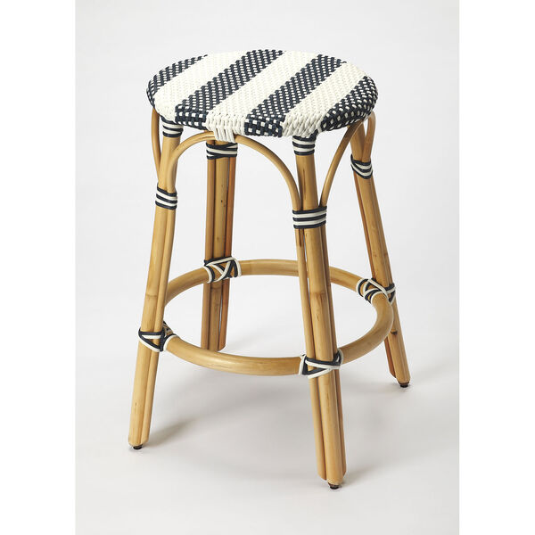 Butler Tobias Blue and White Rattan Counter Stool, image 2