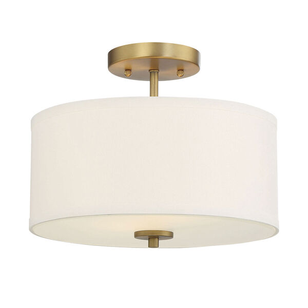 Selby Natural Brass Two-Light Semi Flush Mount with White Fabric Shade, image 3