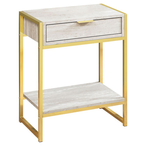 Beige and Gold 13-Inch Accent Table with Open Shelf, image 1