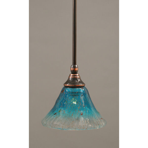 Black Copper One-Light Mini Pendant with Teal Crystal Glass, image 1