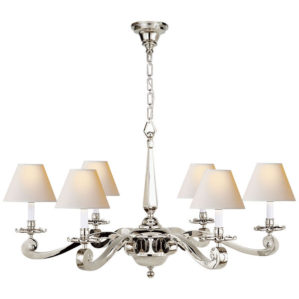 Myrna Chandelier in Polished Nickel with Natural Paper Shades by Alexa Hampton, image 1