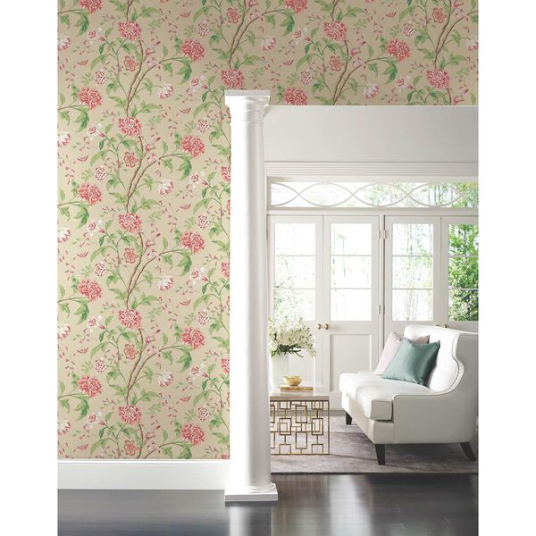 Teahouse Floral Cream Coral Wallpaper, image 3