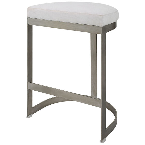 Ivanna Brushed Silver and White Backless Counter Stool, image 1