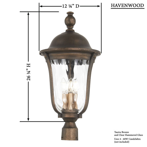 Havenwood Tavira Bronze and Alder Silver Four-Light Outdoor Post Mount, image 2