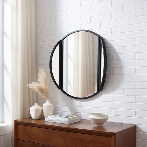 Dottie Black Round Wall Mirror with Hinging Sides, image 2