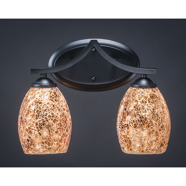 Zilo Matte Black Two-Light Vanity Fixture with Gold Fusion Glass, image 1