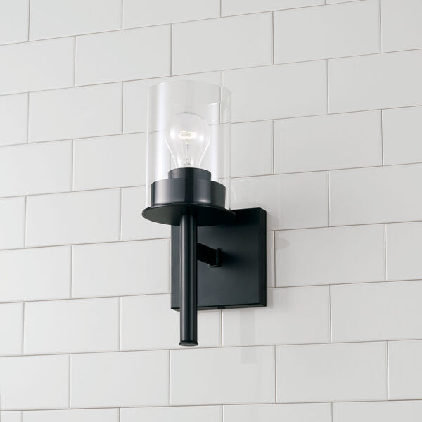 HomePlace Mason Matte Black One-Light Sconce with Clear Glass, image 3