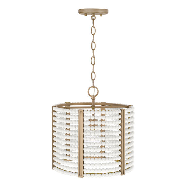 Brynn Aged Brass Painted One-Light Semi-Flush or Pendant with Pated Wooden Beads, image 2