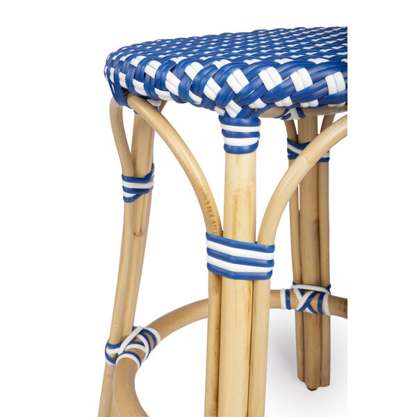 Tobias Bright Sky Blue and White Dot on Natural Rattan Counter Stool, image 6