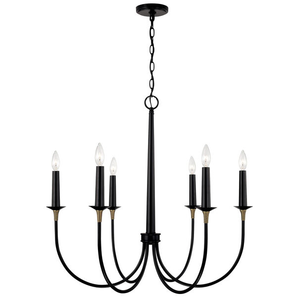 Amara Matte Black with Brass Grand Chandelier with and Brass Wrapped Detail, image 1