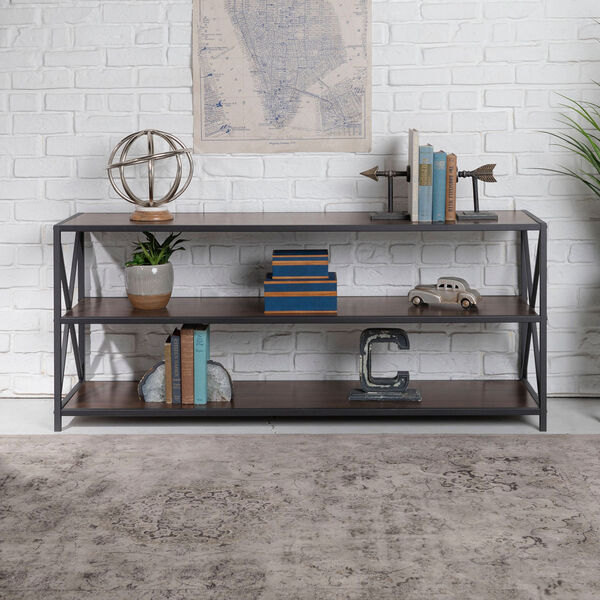 60-Inch X-Frame Metal and Wood Console Table - Dark Walnut, image 1