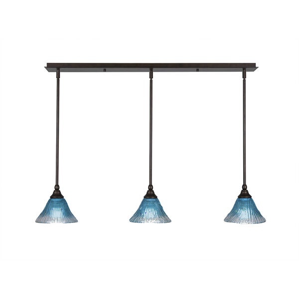 Any Bronze 39-Inch Three-Light Pendant with Teal Crystal Glass, image 1