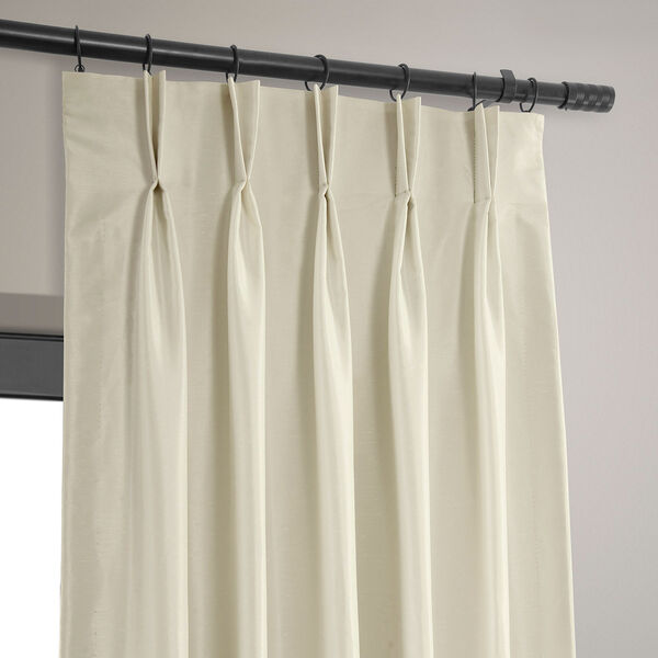 Ivory 25 x 108-Inch Blackout Vintage Textured Faux Dupioni Silk Pleated Curtain, image 4