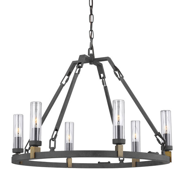 Landen Antique Forged Iron Six-Light Outdoor Chandelier, image 2