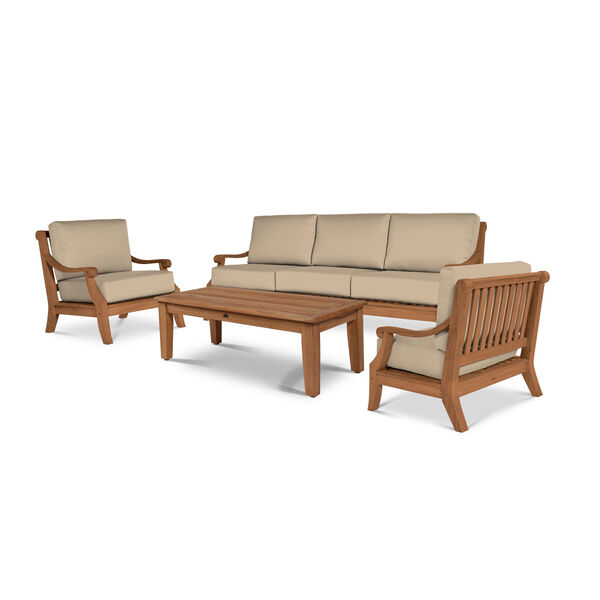 Sonoma 4-Piece Natural Teak Deep Seating Four-Piece Outdoor Sofa Set with Sunbrella Fawn Cushion, image 1