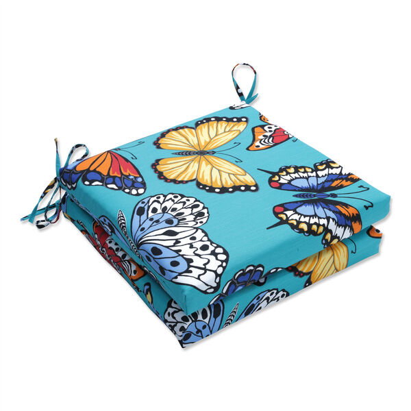 Butterfly Garden Turquoise 20-Inch Square Corner Seat Cushion, Set of Two, image 1