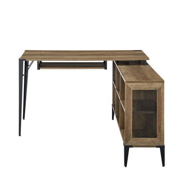 Barnwood and Black L Shaped Computer Desk with Storage, image 3