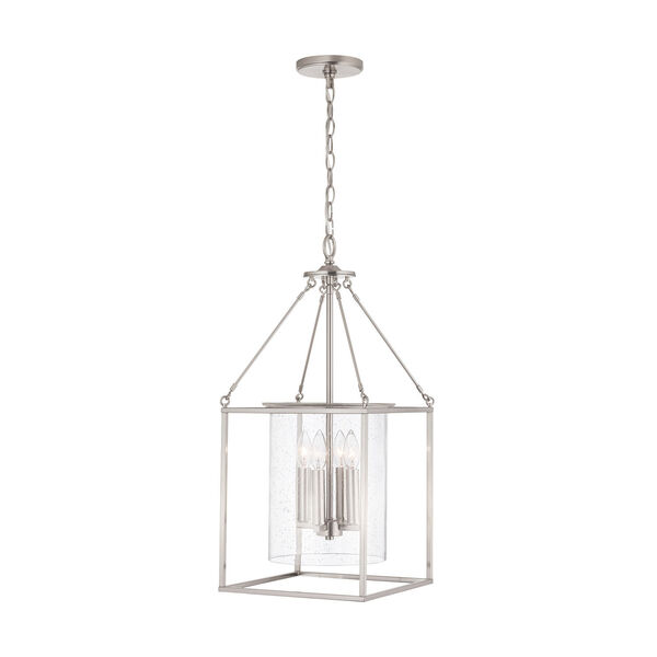 Brushed Nickel Four-Light Pendant with Clear Seeded Glass, image 4
