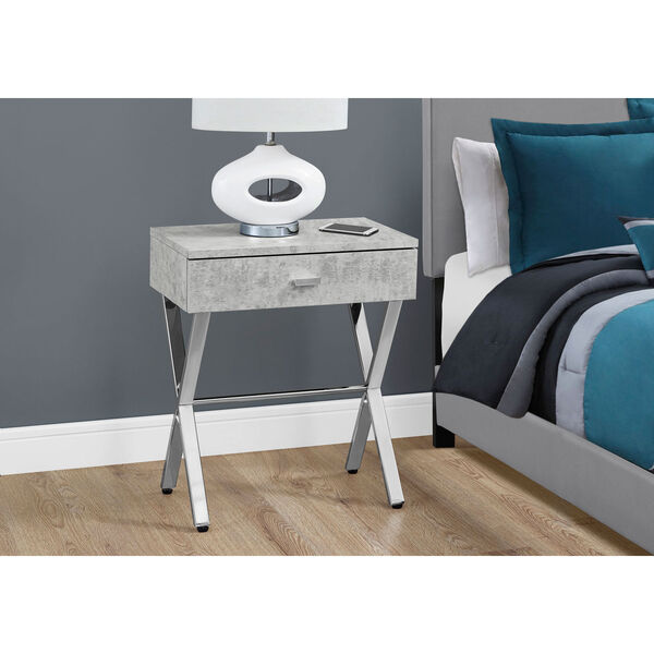 Accent Table - Grey Cement / Chrome Metal Night Stand, image 1