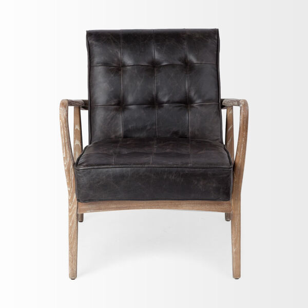 Phineas Black Leather Wrapped Ash Wood Arm Chair, image 2