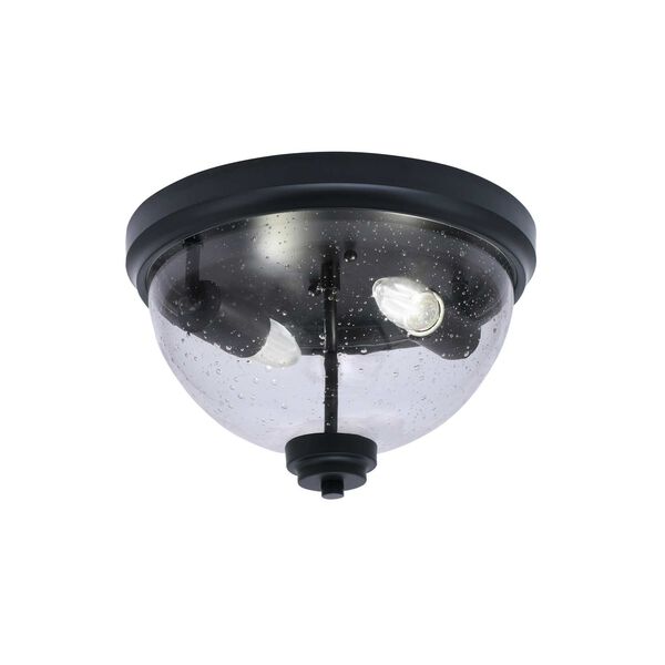 Matte Black Two-Light Flush Mount with Clear Bubble Glass, image 1