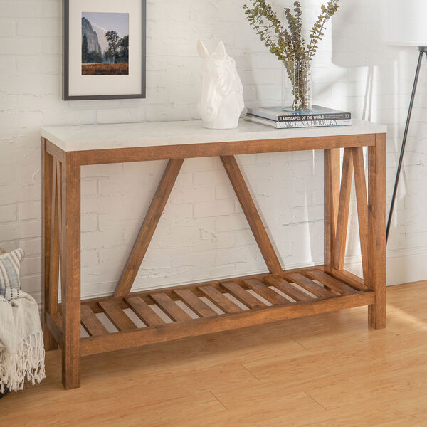 52-Inch A-Frame Rustic Entry Console Table - Marble/Walnut, image 6