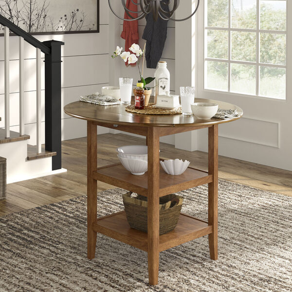 Caroline Antique Brown Two-Tone Side Drop Leaf Round Counter Height Table, image 6