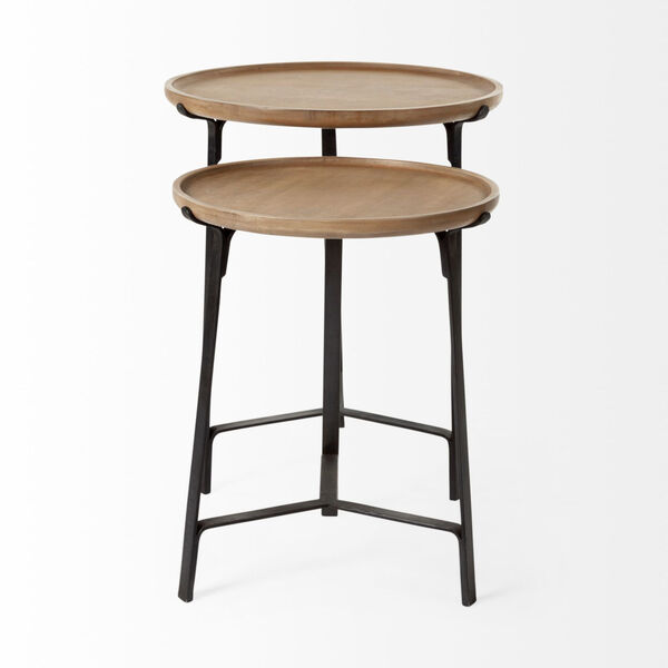 Helious III Brown Round Solid Wood Nesting Table, Set of Two, image 4