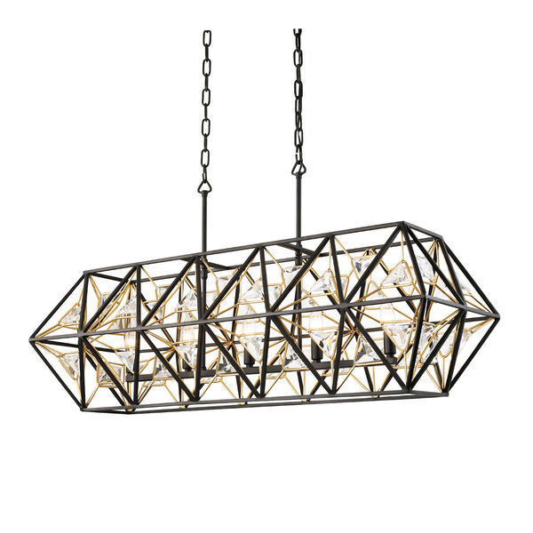 Marcia Matte Black and French Gold Five-Light Linear Pendant, image 3