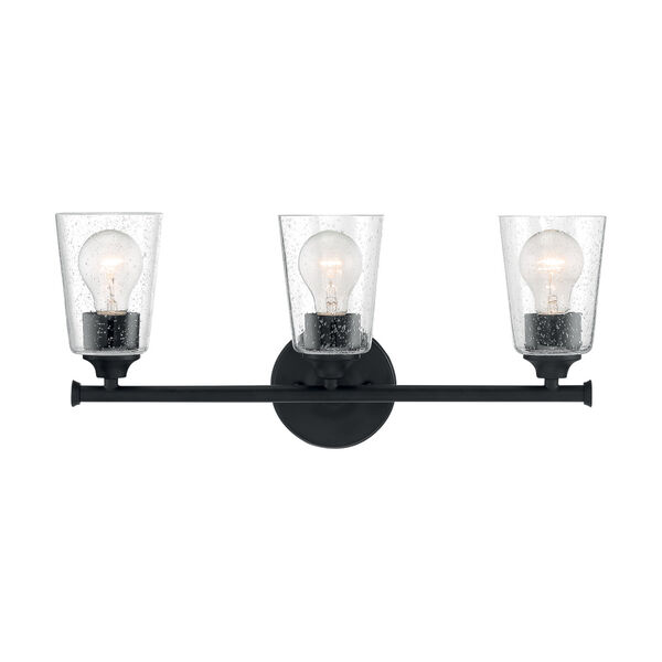 Bransel Matte Black Three-Light Bath Vanity with Clear Seeded Glass, image 3