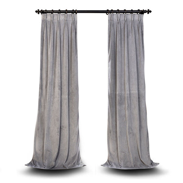 Evelyn Silver Gray 96 x 25-Inch Evelyn French Pleated Blackout Velvet Curtain, image 1