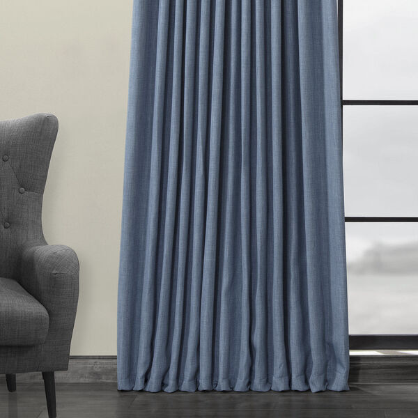 Denim Blue Faux Linen Extra Wide Blackout Single Panel Curtain 100 x 84, image 5