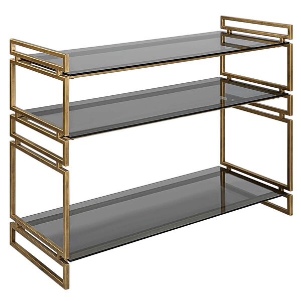 Stacked Up Smoked Gray Antiqued Gold Glass Console Table, image 1