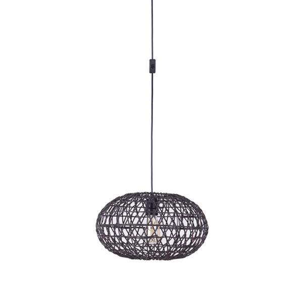 Swag Flat Black One-Light Pendant with Rattan Shade in Flat Black, image 1
