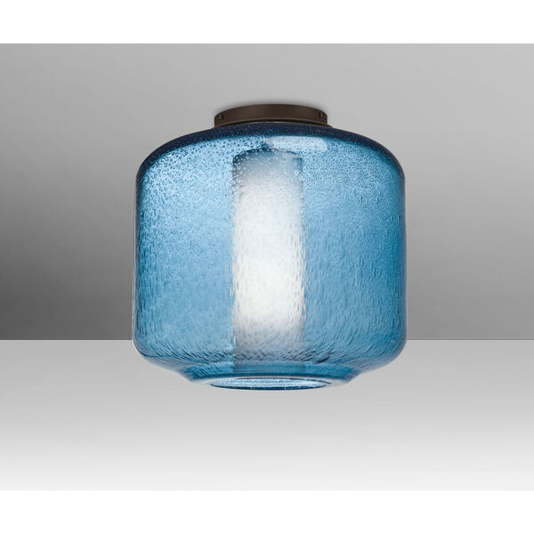 Niles Bronze One-Light Flush Mount With Blue Bubble and Opal Glass, image 1