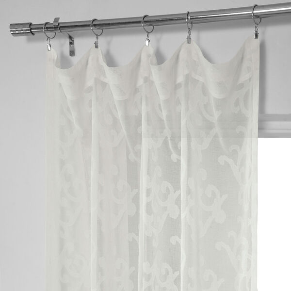 White Scroll Patterned Faux Linen Sheer Curtain Single Panel, image 4