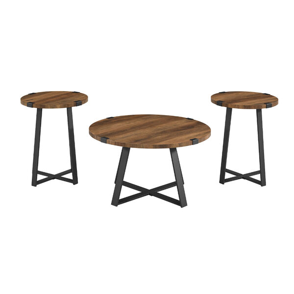 Rustic Oak Metal Wrap Coffee Table and Side Table Set, 3-Piece, image 2
