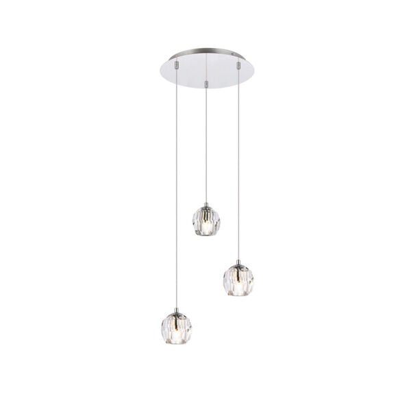 Eren Chrome 12-Inch Three-Light Pendant with Royal Cut Clear Crystal, image 1