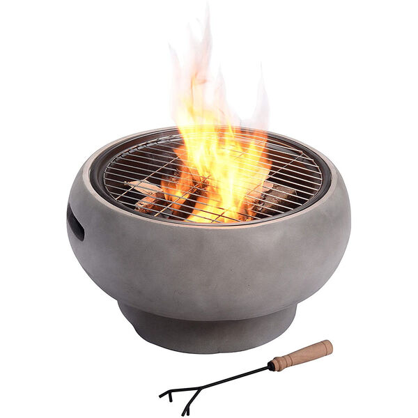 Light Grey Outdoor 21-Inch Round Concrete Wood Burning Fire Pit, image 3
